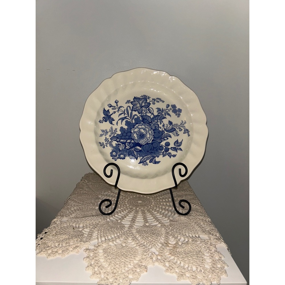 Royal Doulton Blue White Floral Transferware Scalloped Rim Plate 12"